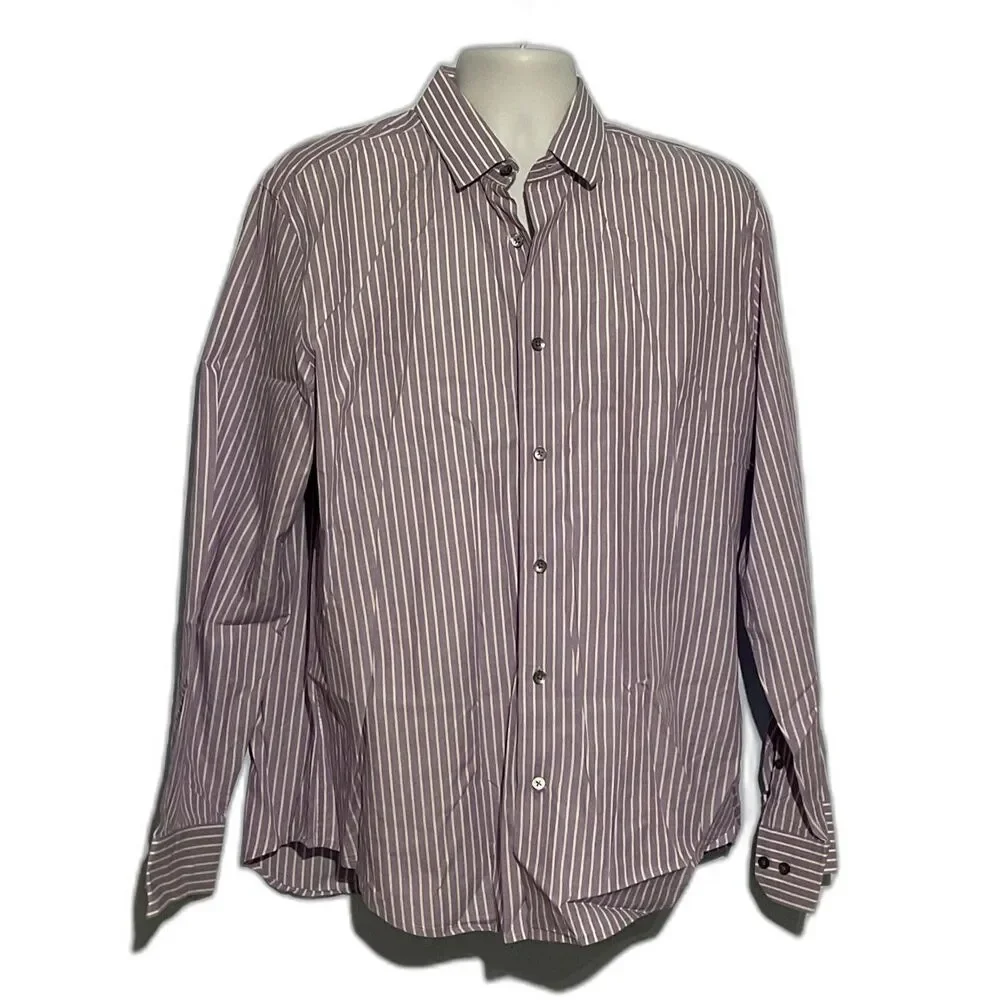 Express Purple Stripe Modern Fit XL Cotton Dress Shirt